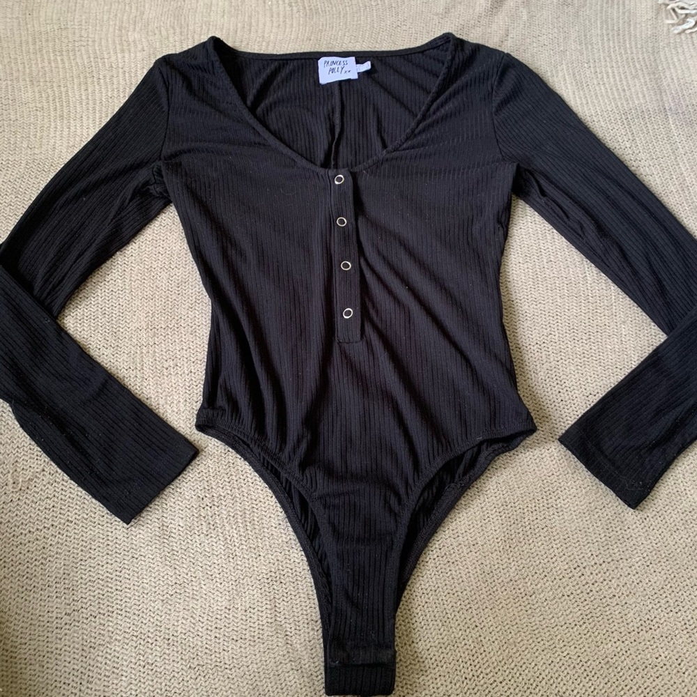 Princess Polly Black Ribbed Long Sleeve Bodysuit